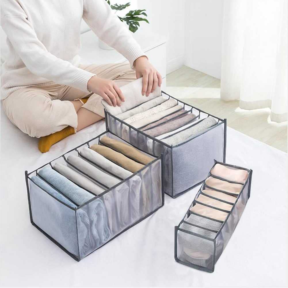 4 PCS Organisateur de vêtements d'armoire, 2 PCS Grands contenants de rangement de vêtements en filet, 2 bacs d'organisateur de placard pliables, boîte de rangement de grille visible for soutien-gorge
