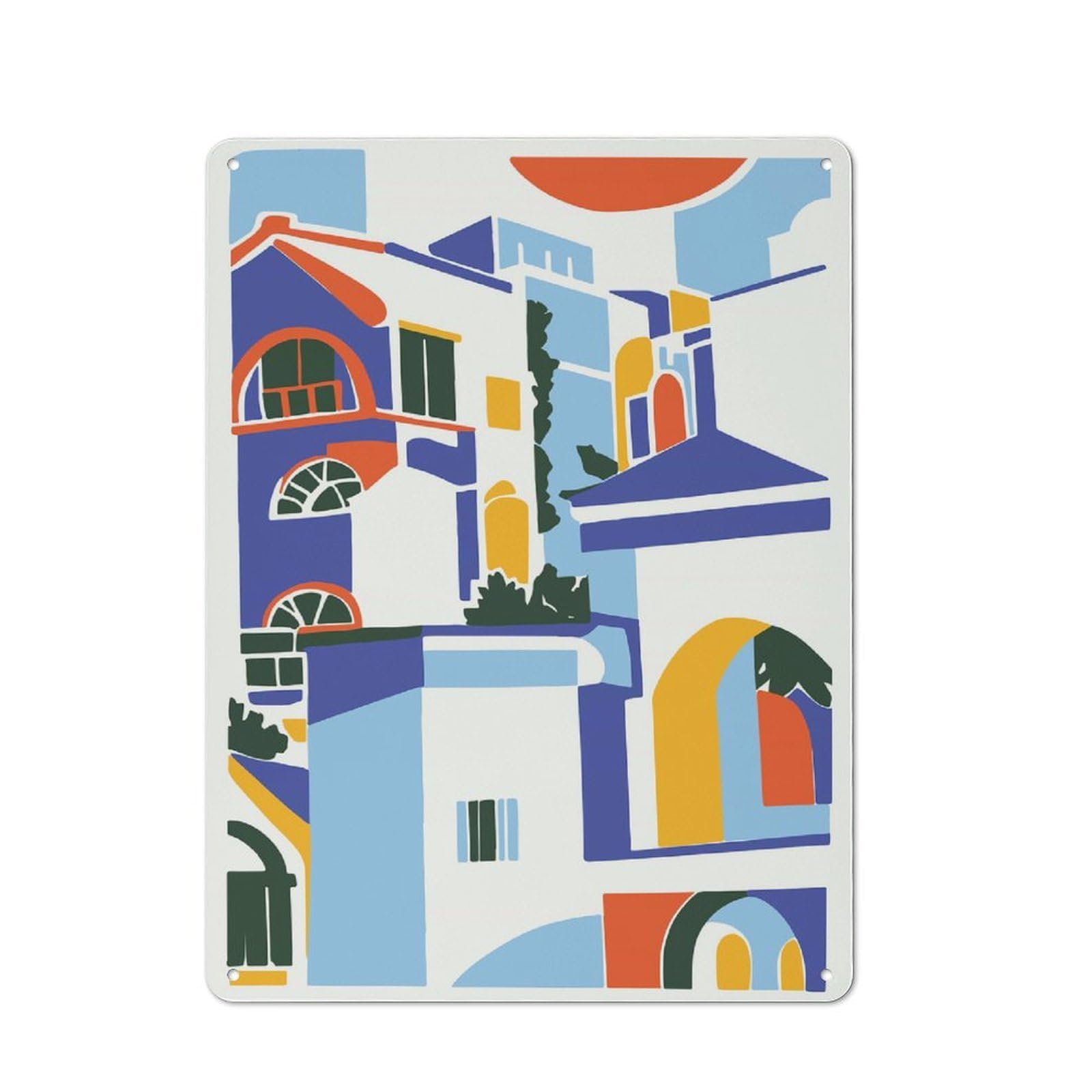 Junmoney Style-22 Modern Retro Metal Wall Art Sign 40X30cm Featuring Greece Santorini, Urban Room Decor For Flat, Bar, Studio Or Gallery Wall