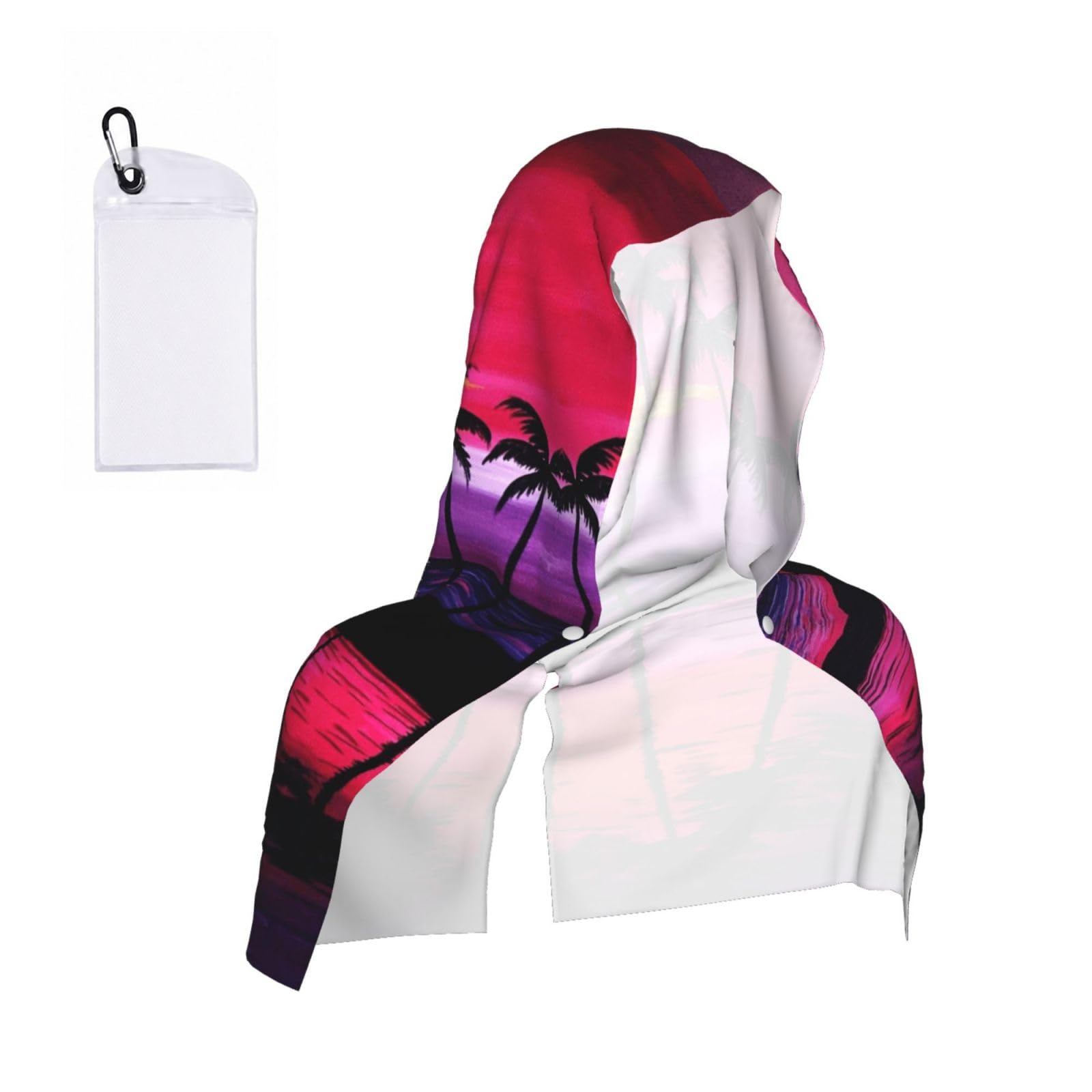 SATUSA Tropical Palm Tree Print Cooling Hoodie Towel, Cooling Towels For Neck And Face, Quick Drying Absorbent Cooling Head Towel Beach Camping Gym Construction(2pcs)