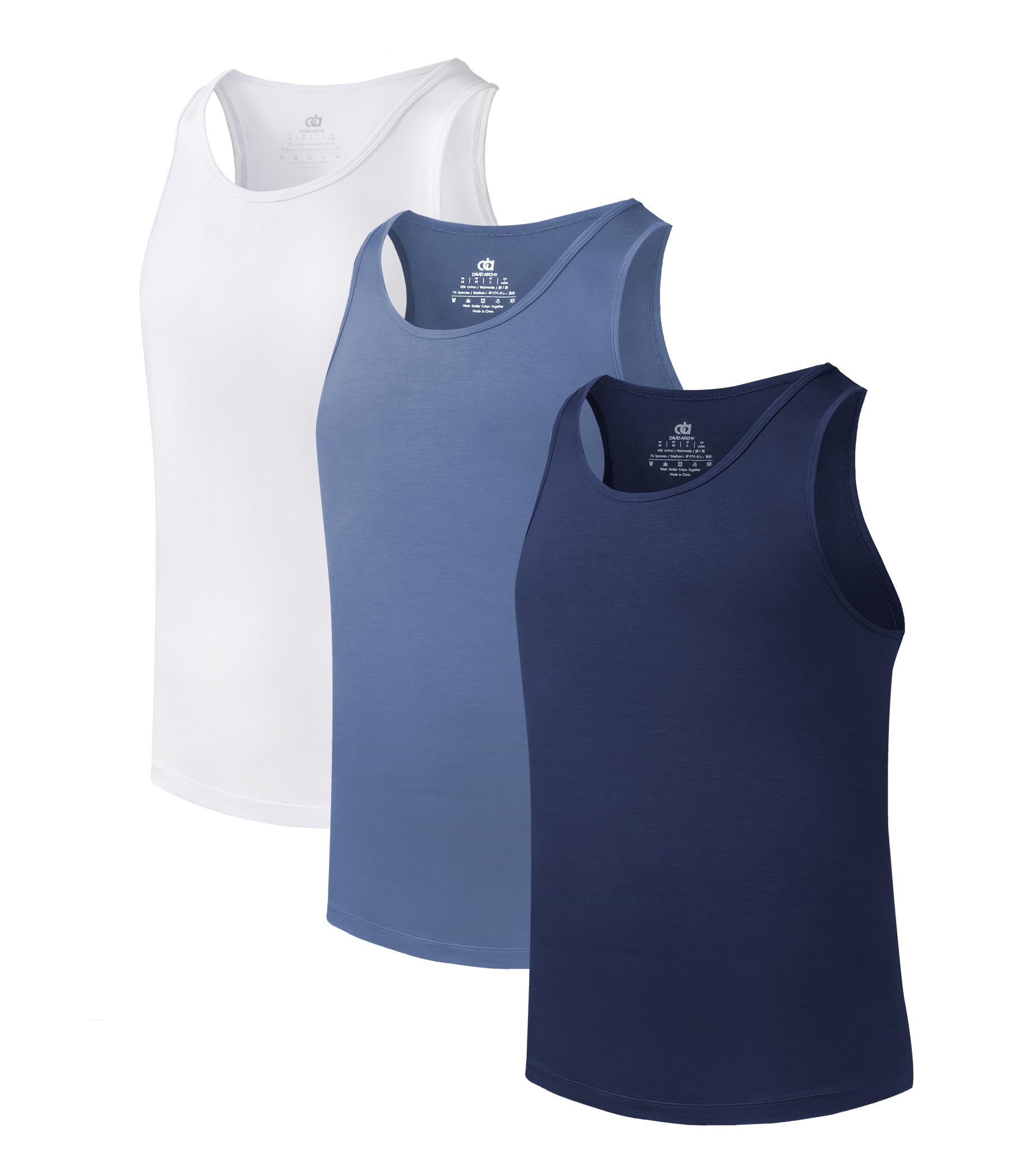 DAVID ARCHY Men's Tank Top Bamboo Rayon or Cotton Undershirts Tank Shirt Moisture-Wicking A-Shirt for Men, 3 or 5 Pack