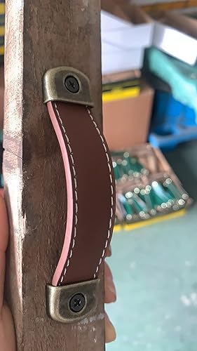 Miniatura 6 de Tiradores de cuero para cajones con hoja de hierro, capacidad de carga mejorada, 6 unidades, tiradores de caja de madera, caja de regalo, tiradores