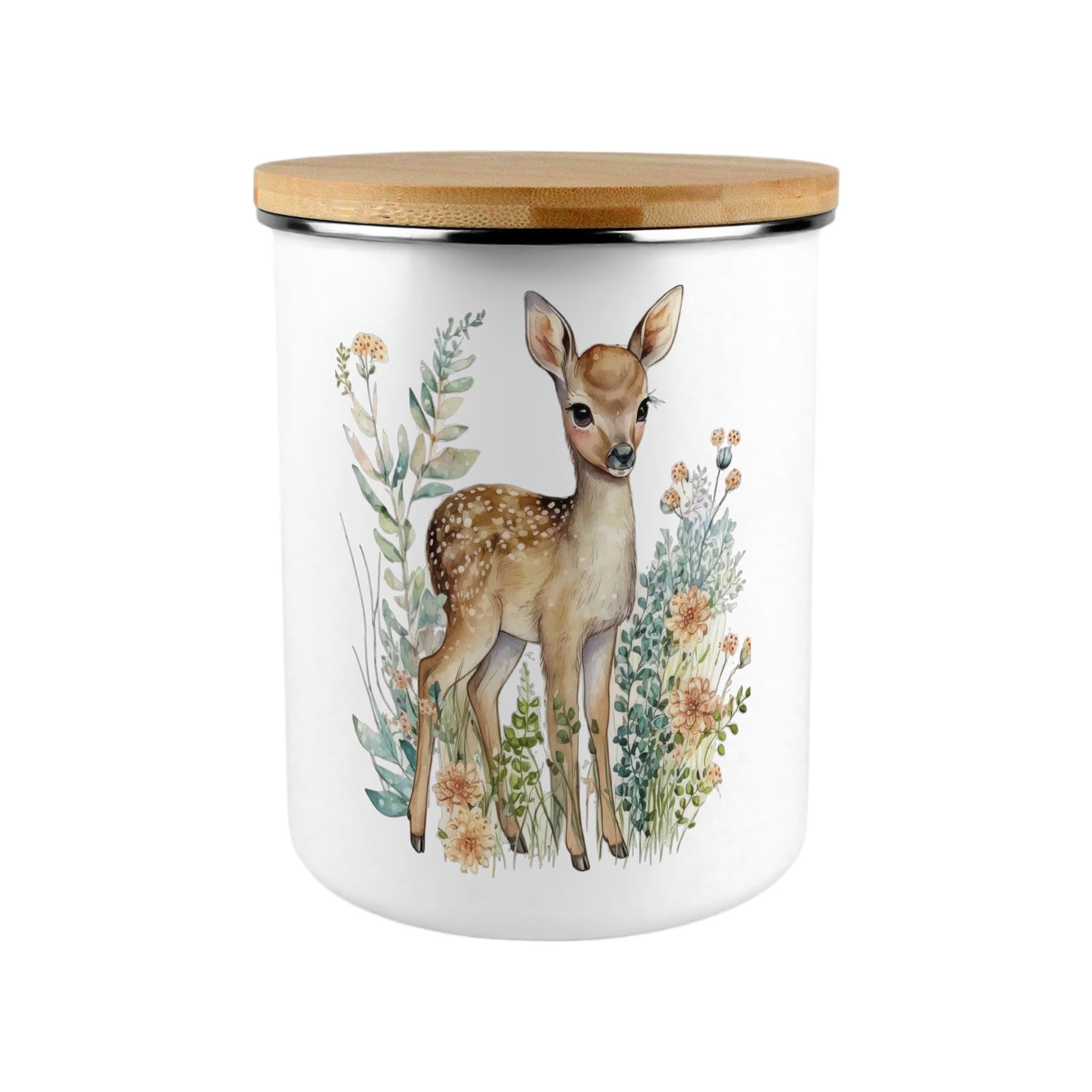 Floral Deer Storage Canister - Pretty 2.7L Extra-Large Enamel Home & Kitchen Organisation Container