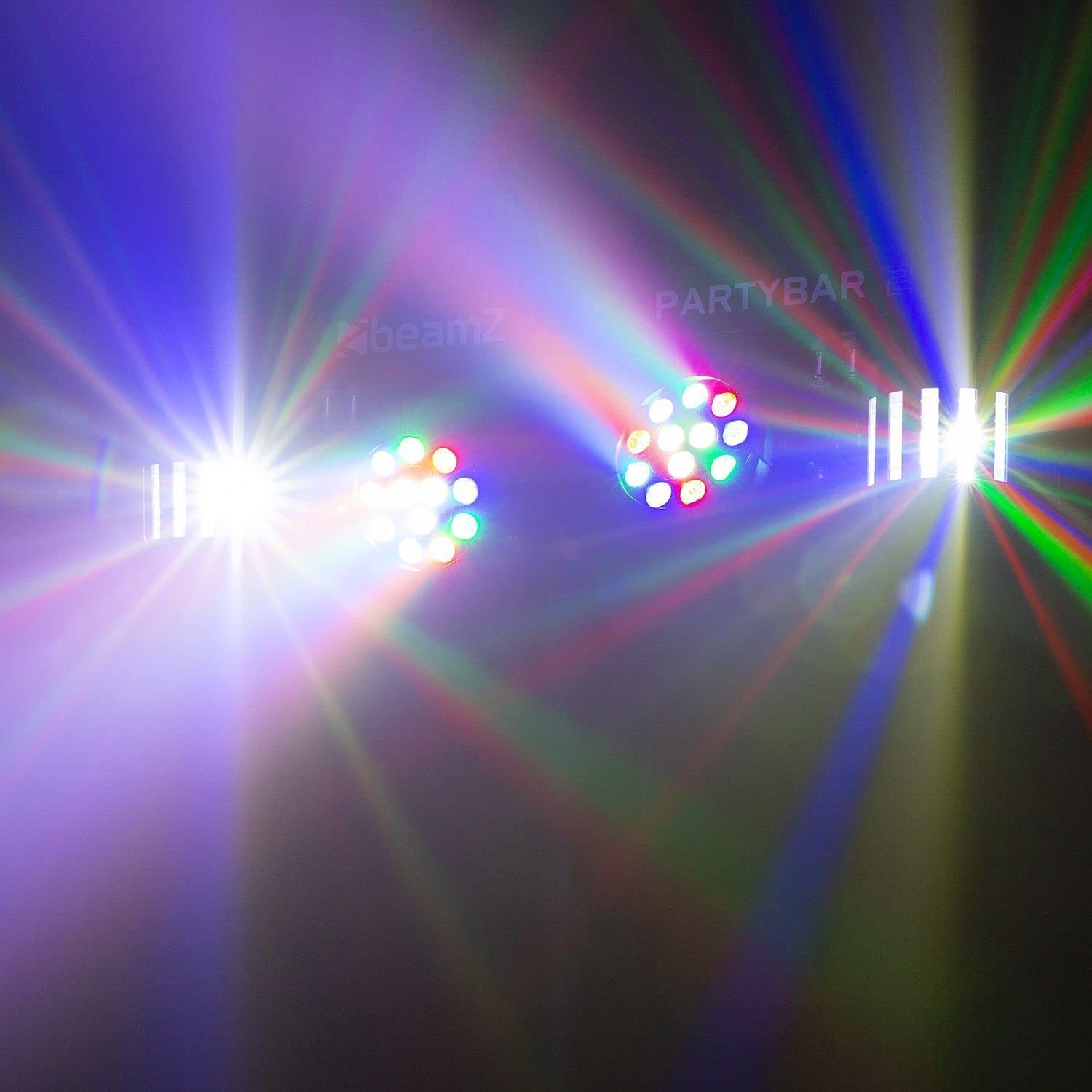 BeamZ Partybar 2 - DJ Lichtanlage | Disco Partylicht | Bühnenlicht Set | 2x LED PAR und 2x Derby |RGBW | DJ Lichteffekte mit Stativ, Lichtorgel Musikgesteuert LED Bar | DJ Licht