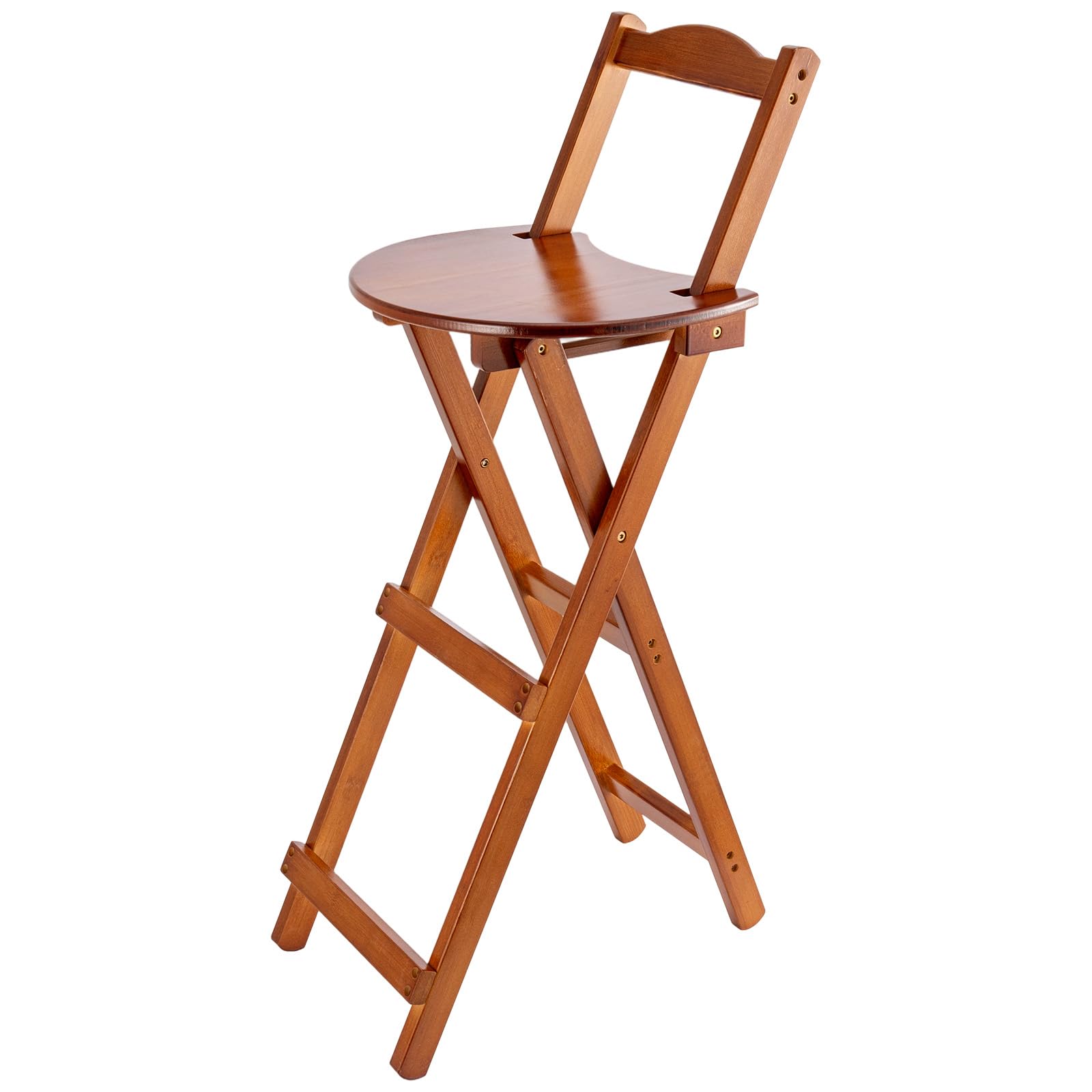 GREENSAPPIRE Kitchen Stools Bamboo Folding Barstools with Backrest & Footrest Kitchen Stools Portable Folding Bar Stool for Kitchen Patio Balcony or Home (Walnut 1PCS)