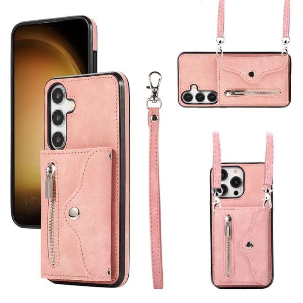 Tarjetas Cruzadas Solt Funda de Cuero Tipo Billetera para Samsung Galaxy S24 Ultra S21 S22 Plus S23 FE A14 A24 A34 A54 A15 A25 A52 A72 Funda, Oro Rosa, para Galaxy A33 5G