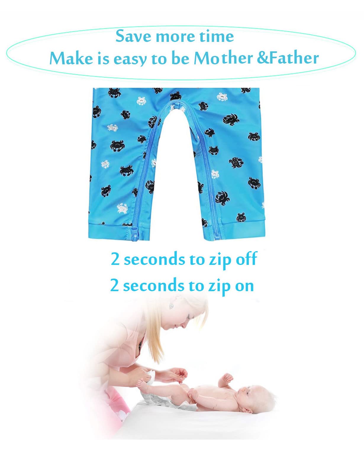 weVSwe Baby Toddler Boy Swimsuit Long Sleeve Baby Swimwear UPF 50+ Sun Protection Rash Guard Swimming Costume with Crotch Zipper 0-3 Years — view 67