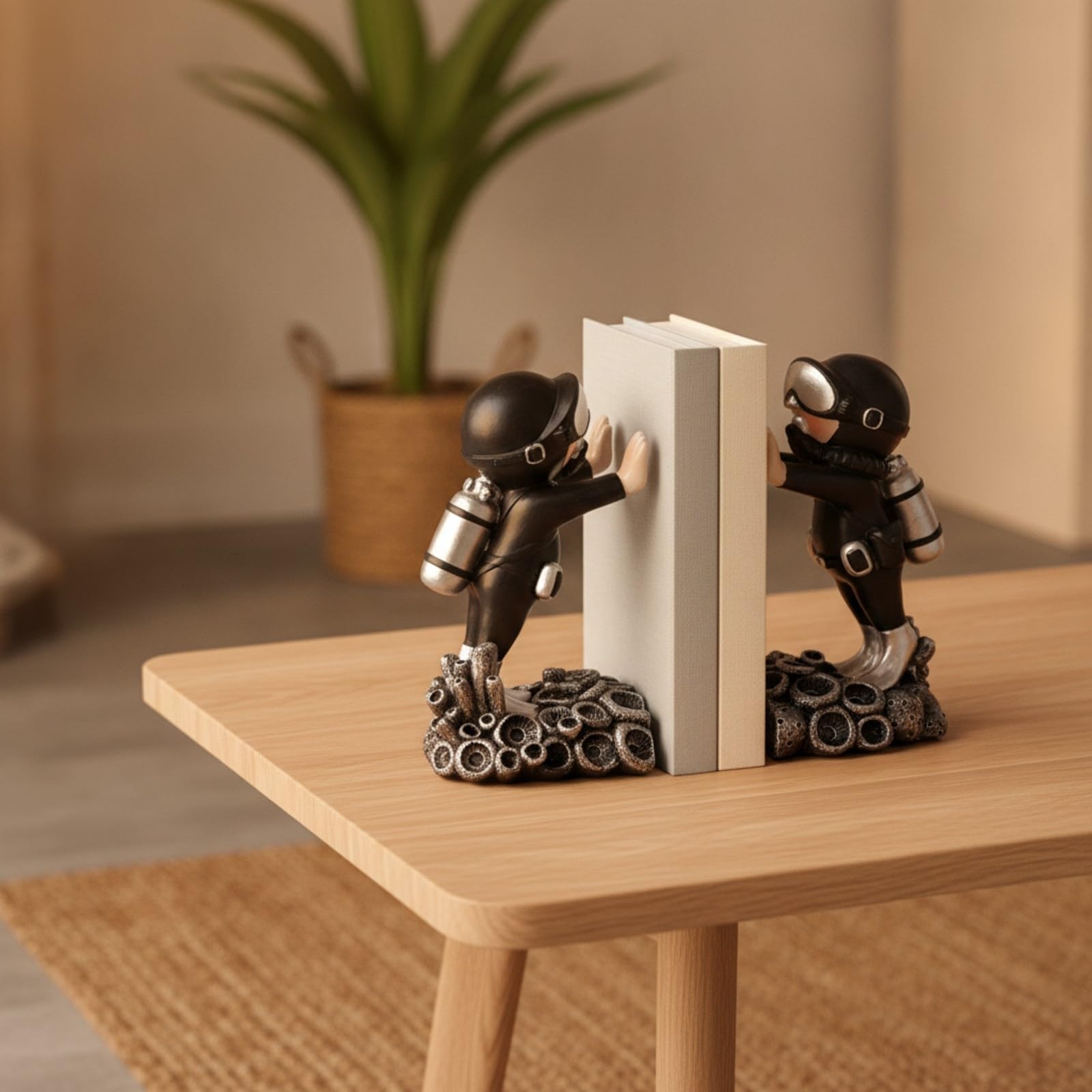 Serre-Livres Figurines Robustes Socle Texturé Eff Pierre, Moderne, Décoration, pr Bureau, Argent, Penseur Pair