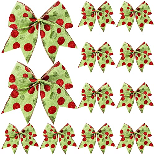 Jetec 12 Lazos de Navidad Rojos y Verdes de 6 Pulgadas, Grandes Coronas de Navidad, Lazos de Elfo de Navidad, Lazos de Lunares, Adornos para guirnaldas, Bodas, Fiestas (patrón de Purpurina)