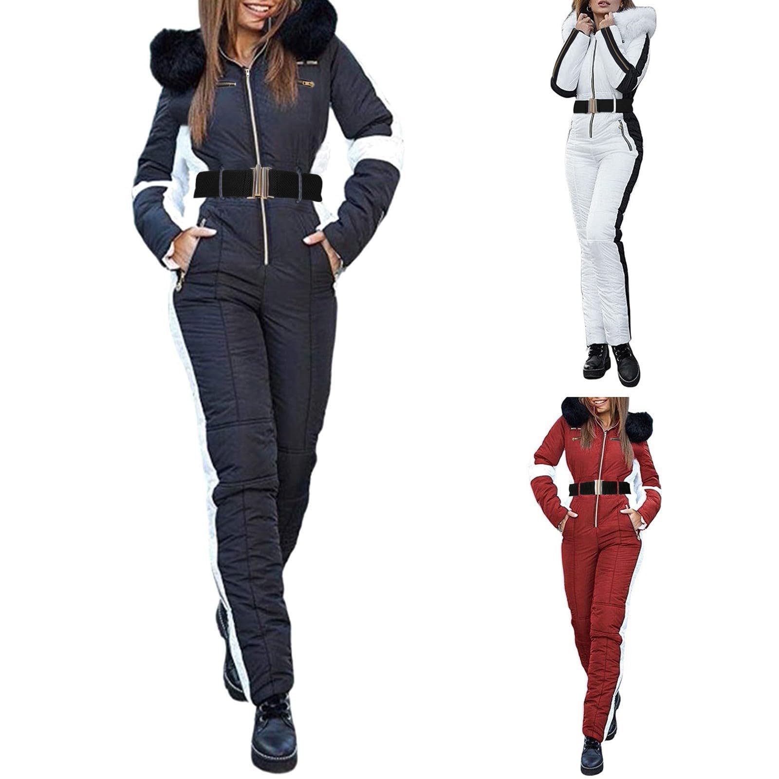 Generisch Damen Einteiler Schneeanzug Skianzug Skioverall Reißverschluss Wasserdicht Damen Warm Skibekleidung Hooded Snowboard Skisuit Schnee Jumpsuit Outdoor Sport Overall Skianzüge