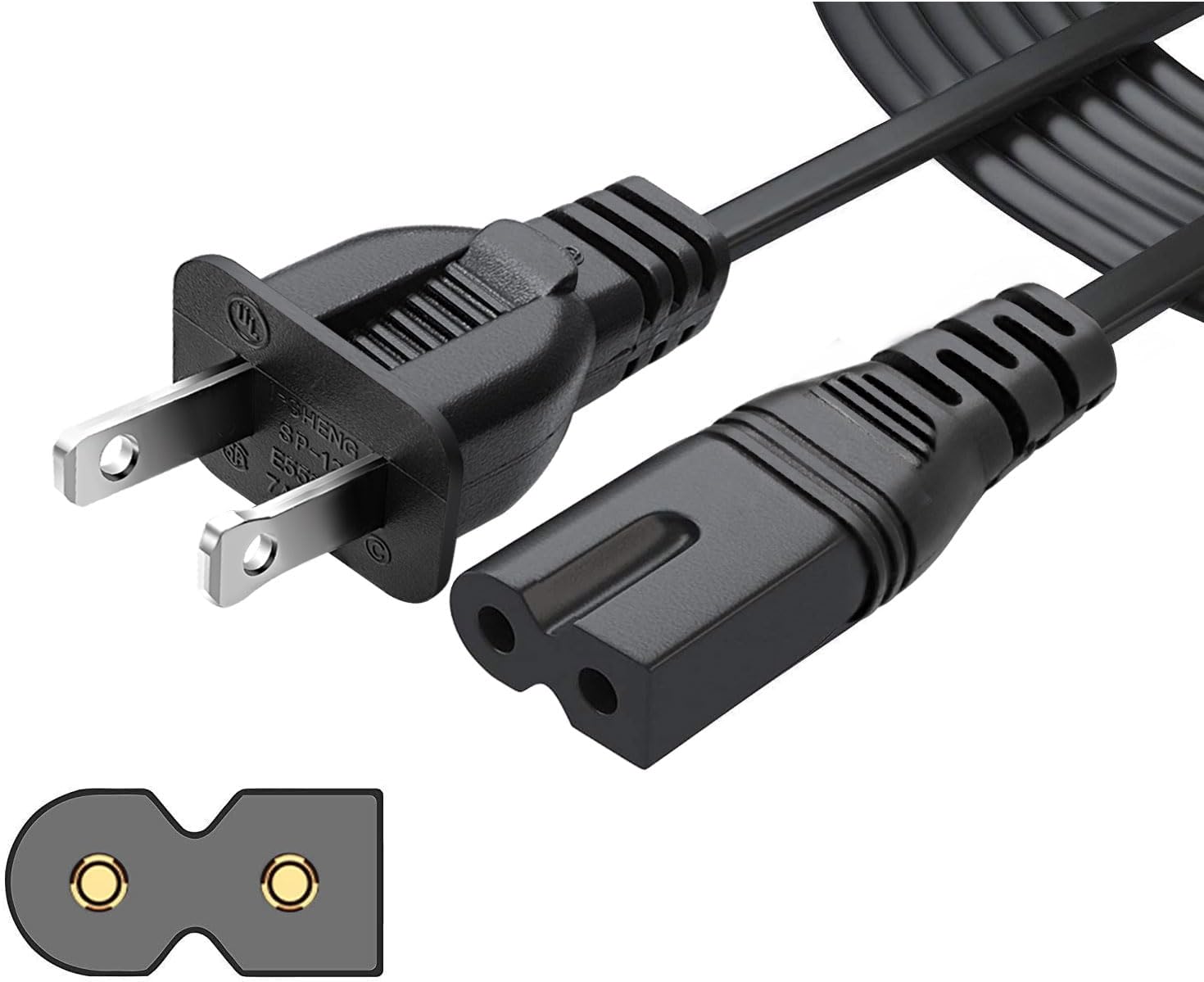 UL Listed 8ft 2 Prong Power Cord Replacement for Sony