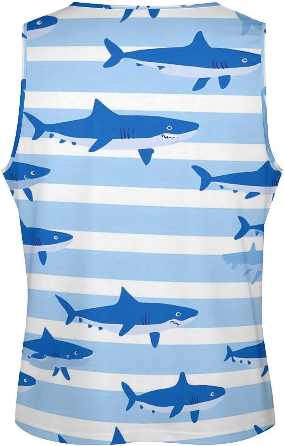 Blue White Striped Sharks Men Tank Top Workout Shirt Muscle T Shirt 5XL