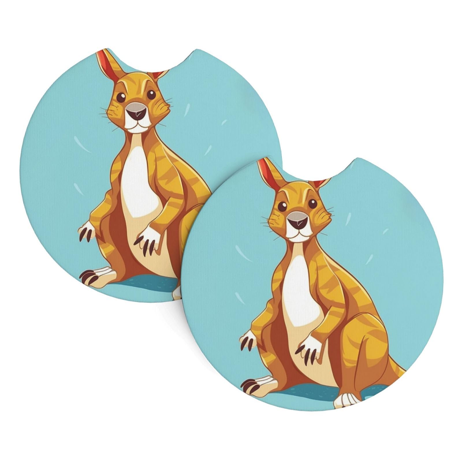 2 Pack Car Coaster for Cup Holders Funny Cartoon Kangaroo Zoo Car Cup Coaster 2.7" Neoprene Non-Slip Automotive Cup Mat Universal Auto Car Interior Accessories for Women Men Cup Pad