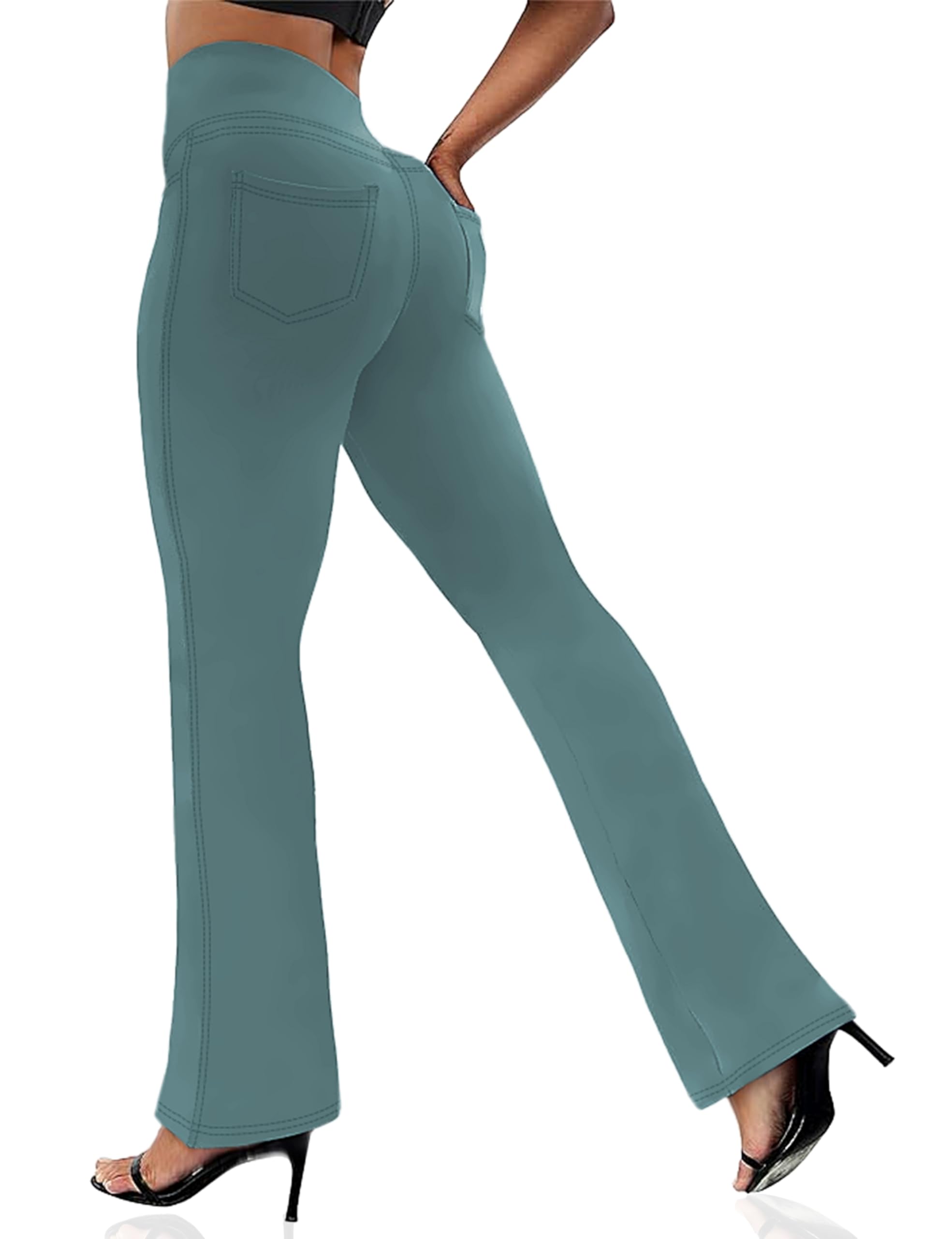 VOOVEEYA Women's Bootcut Leggings - Bootleg Yoga Pants Flare with 4 Pockets,Tummy Control High Waisted Casual Dress Pants
