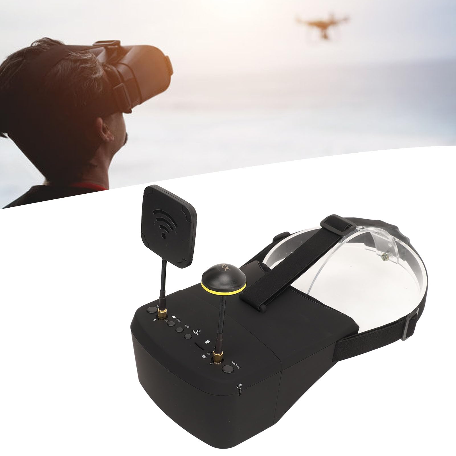 Gafas de drones de registro de DVR, FPV Goggles 5 pulgadas 5.8GHz 40Ch 800x480 Resolución, batería incorporada de 2000mAh para una experiencia FPV mejorada para una