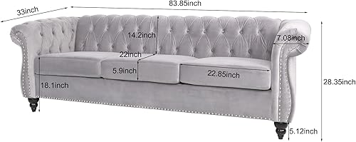 Miniatura 63 de Sofá Chesterfield de terciopelo, sofá tapizado clásico capitoné, moderno de 3 plazas, muebles largos con respaldo copetudo para sala de estar y