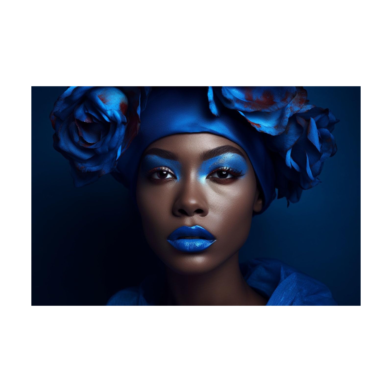 TERUEA Abstract Girl Painting Prints Woman Canvas Pictures Woman With Blue Floral Headwrap And Bold Lip Portrait Retro Painting Bathroom Wall Decor,(Blue)-60x90cm Unframed