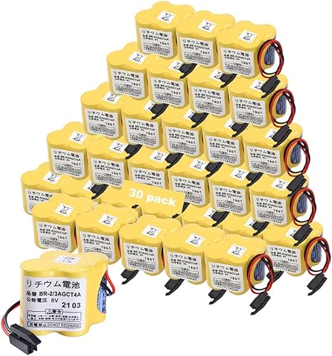 XIAOXX (Pack of 30) 4400mAh BR-23AGCT4A 6V Replacement Battery for FANUC A98L-0031-0025, CUSTOM-107, SHS749, ALIT0138, LIT0138 (Black Connector)