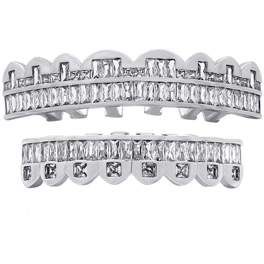canjoynDiamond Grillz Teeth for Men Women 18K Gold Silver Plated 8 Top Teeth & 8 Bottom Tooth
