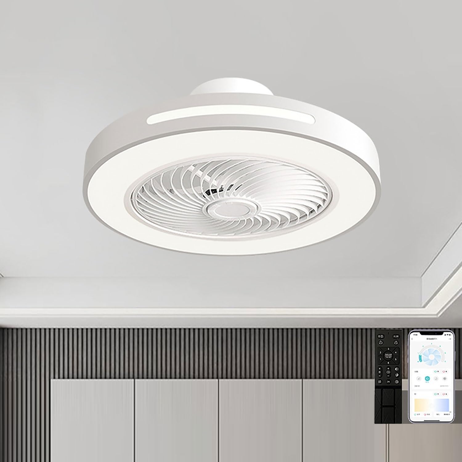 HXYSXHJUO 18IN/20IN Low Profile Ceiling Fans with Lights and Remote Modern Quiet Multiple Colors Available for Bedroom, Kitchen, Living Room(White,50cm/20in)