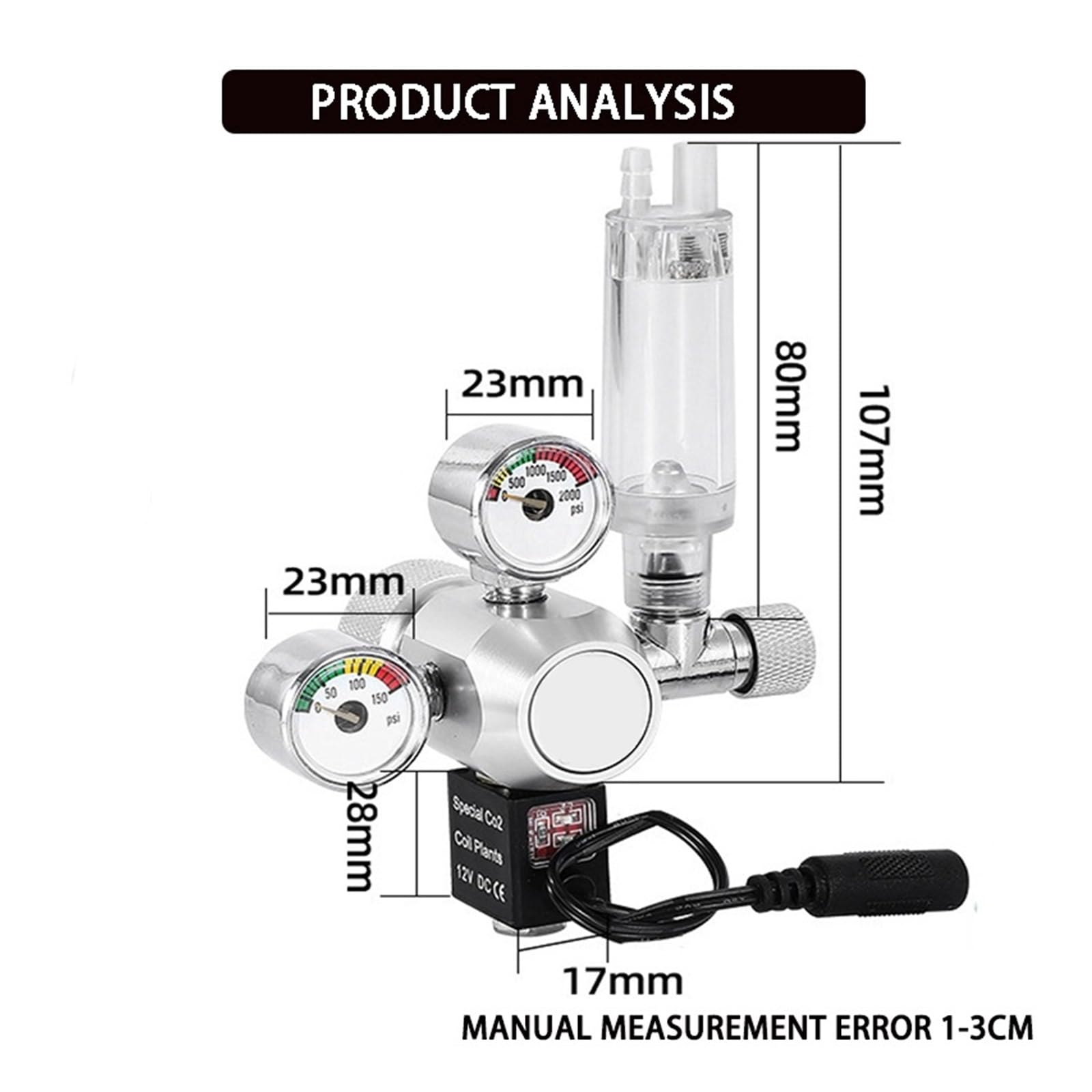 Regulador de válvula Reductora co2 for pecera, medidor Burbujas, Control Cilindro Gas for Acuario(TR21)