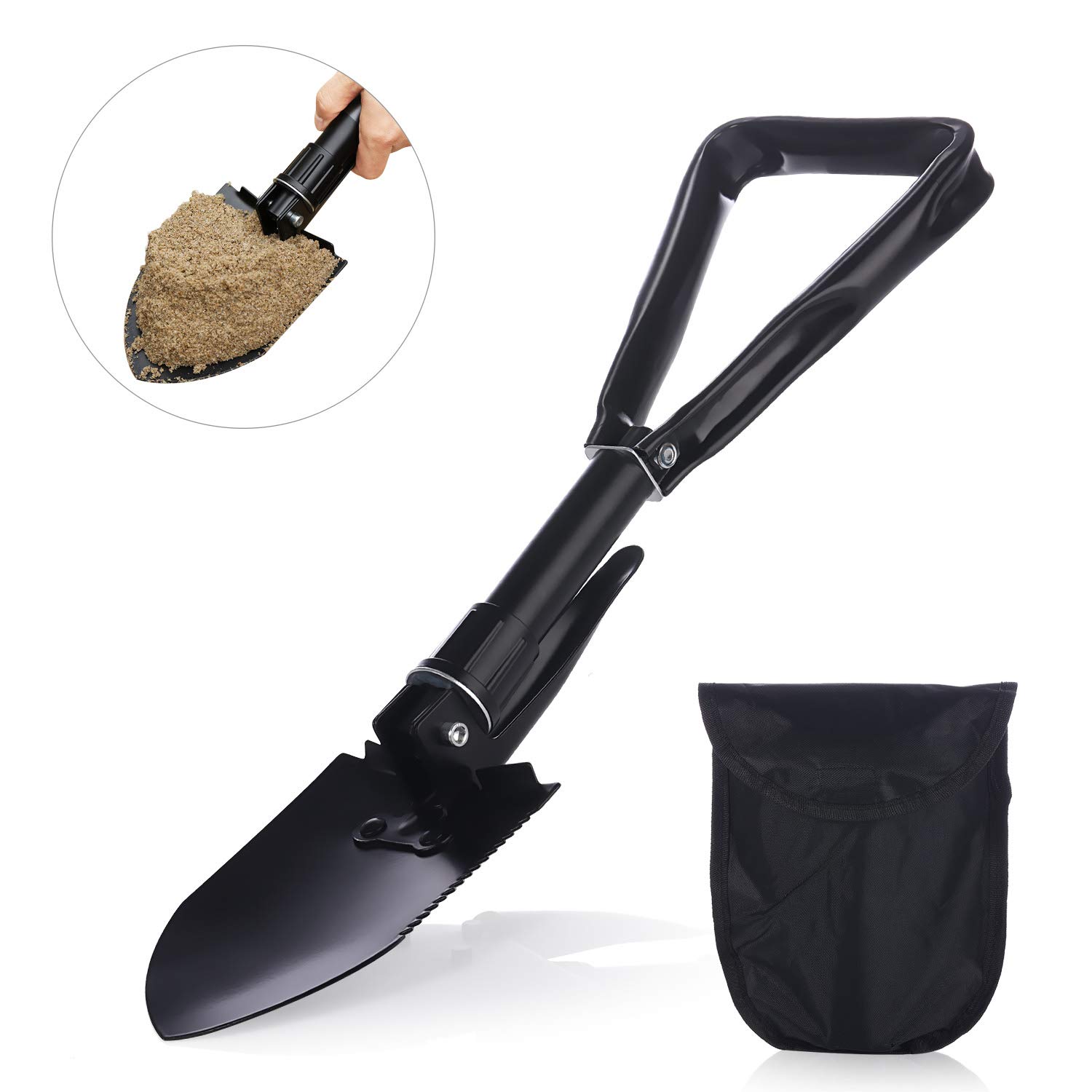 Military Folding Shovel Tri-fold Collapsible Shovel Survival Tactical Gear Small Portable Entrenching Tool with Carrying Pouch for Camping Hiking Backpacking Fishing Gardening