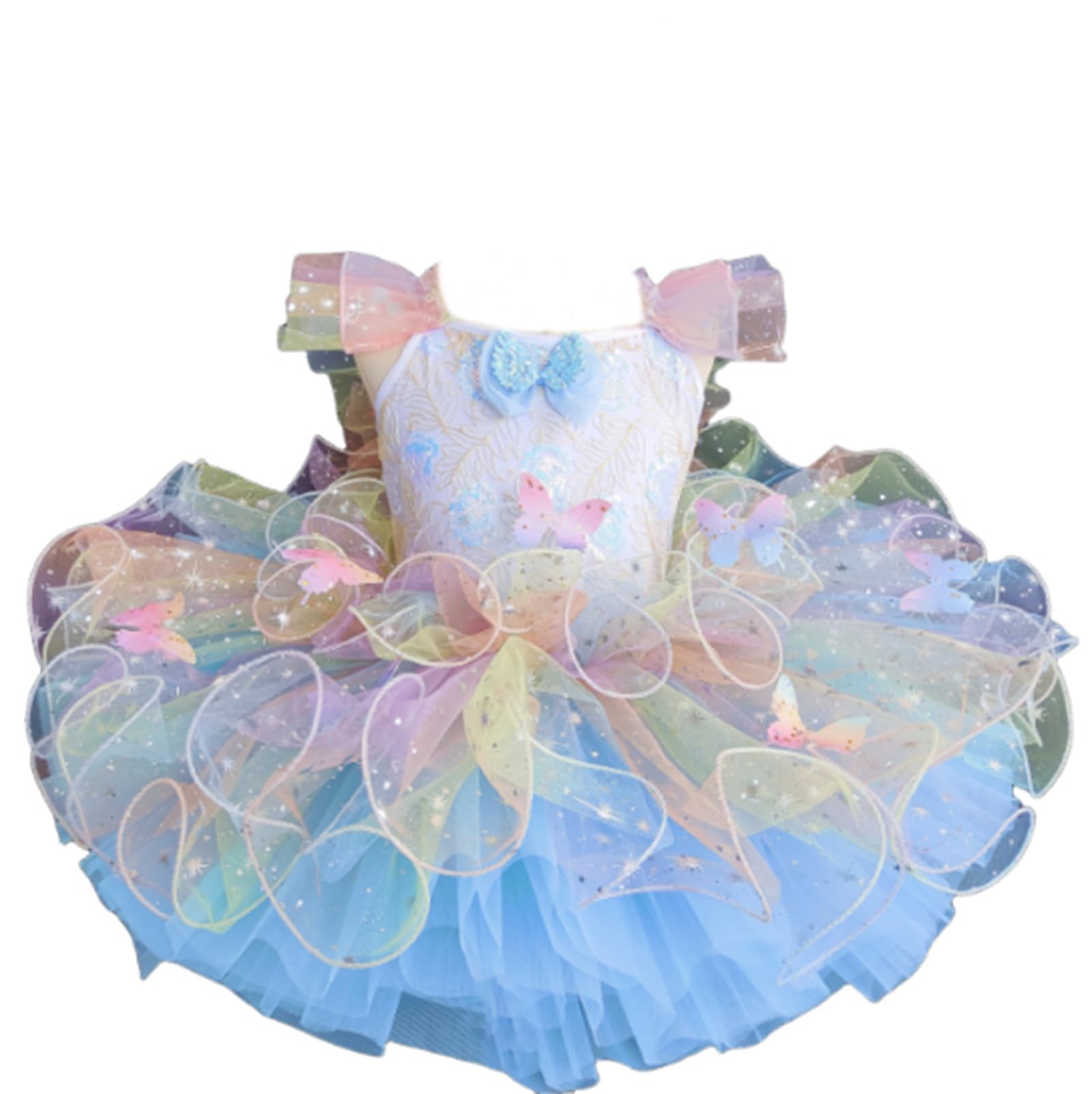 Ballerina-Kostüm für Mädchen, Tüll-Tutu, Ballett-Wettbewerbskleid | Tutu Kinderkostüm Kleiner Schwan mit Rüschenärmeln Spitze Stickerei und Pailletten