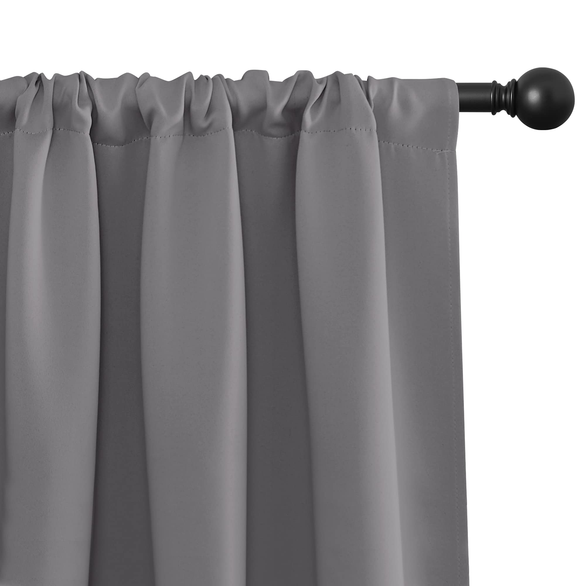 NICETOWN 2 Panels Blackout Curtains 42 x 45 in Grey with Single Curtain Rod 48-86 inch