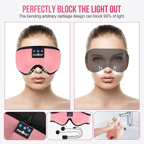 Miniatura 8 de MUSICOZY Auriculares para dormir, diadema inalámbrica Bluetooth, máscara para dormir, audífonos para dormir, máscara de ojos para dormir de lado,