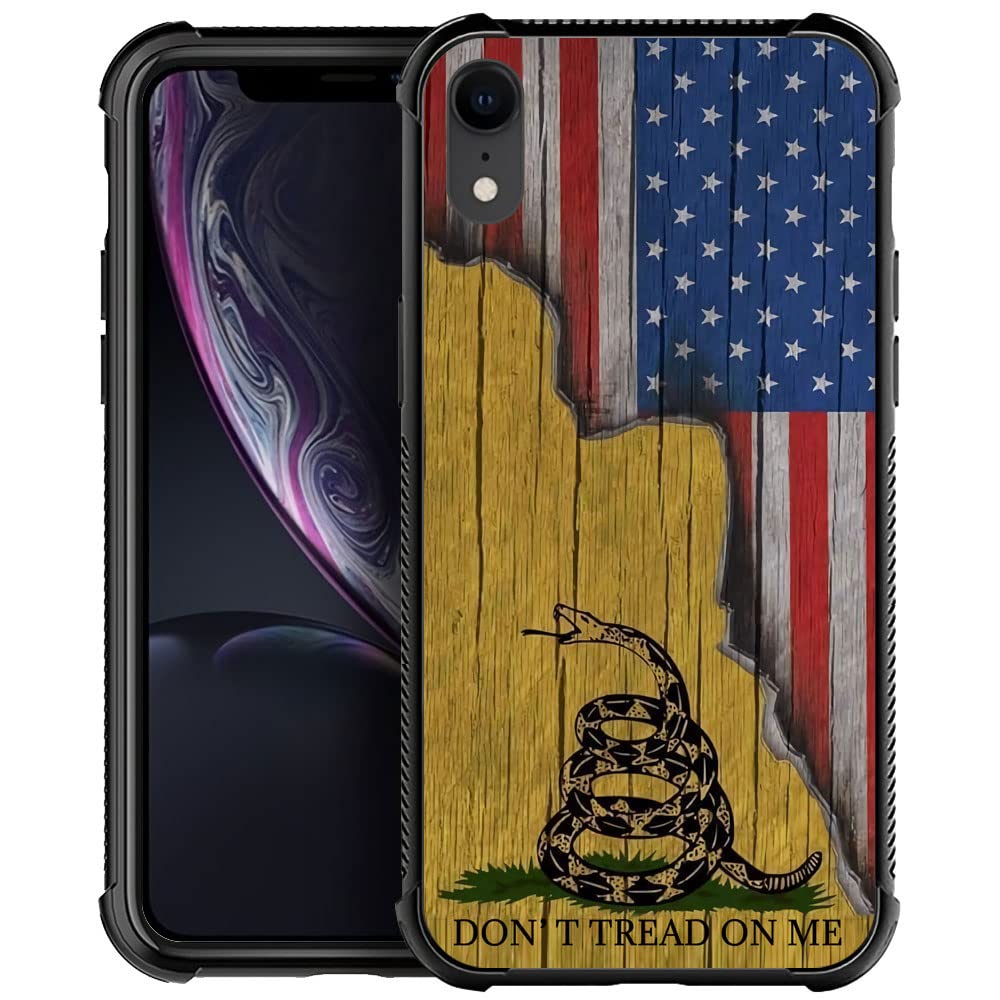 YiXinBB Compatible with iPhone XR,H Don't Tread On Me American Wood Flag Pattern Design Scratch and Shock Resistant Rugged TPU Protective Case for