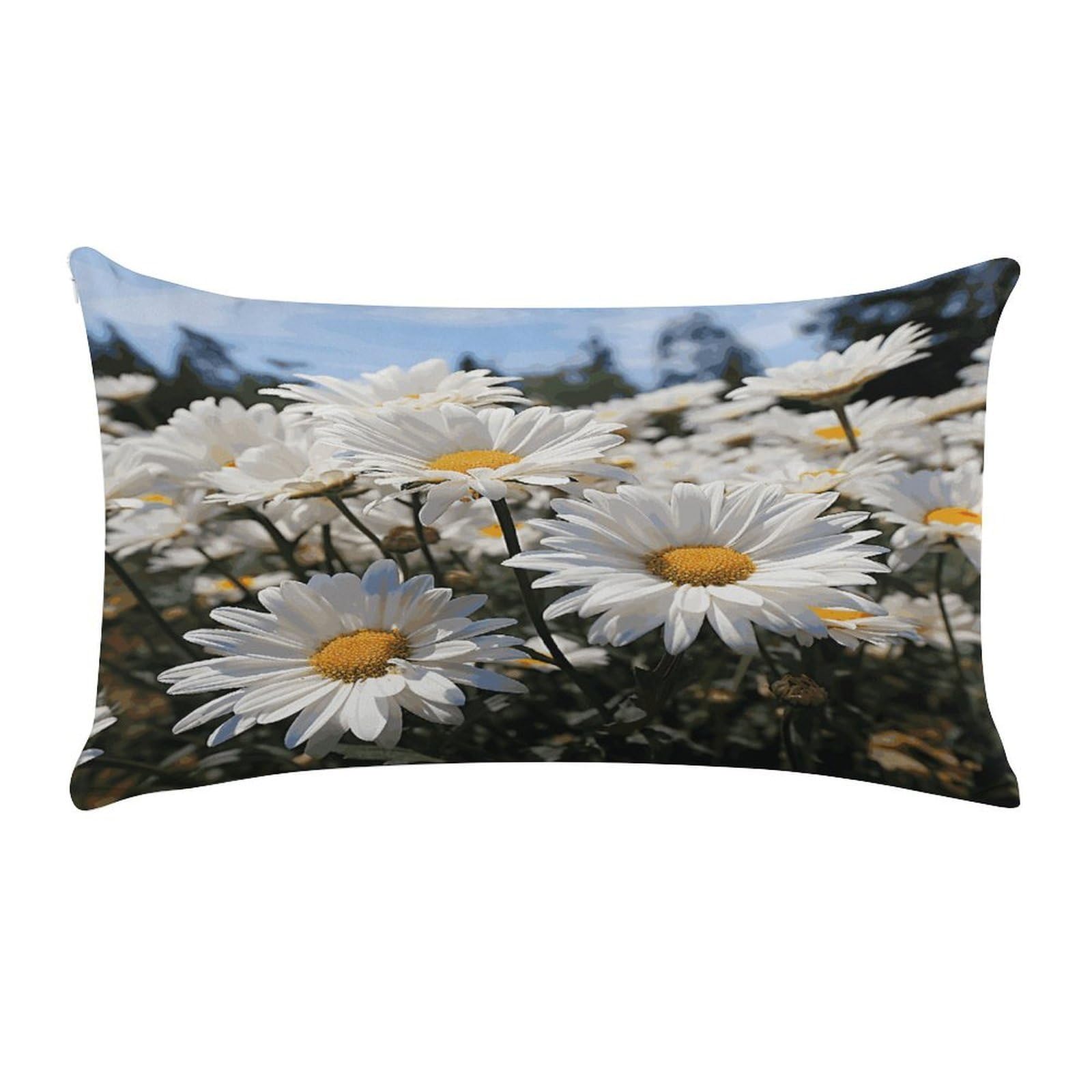 LDGSUPH Wild White Daisies Throw Pillow Cover with Zipper Long Throw Pillow Case Anti-Fading Pillow Protector Super Soft Decorative Cushion Case Exquisite Plush Pillowcase12 X 20 in