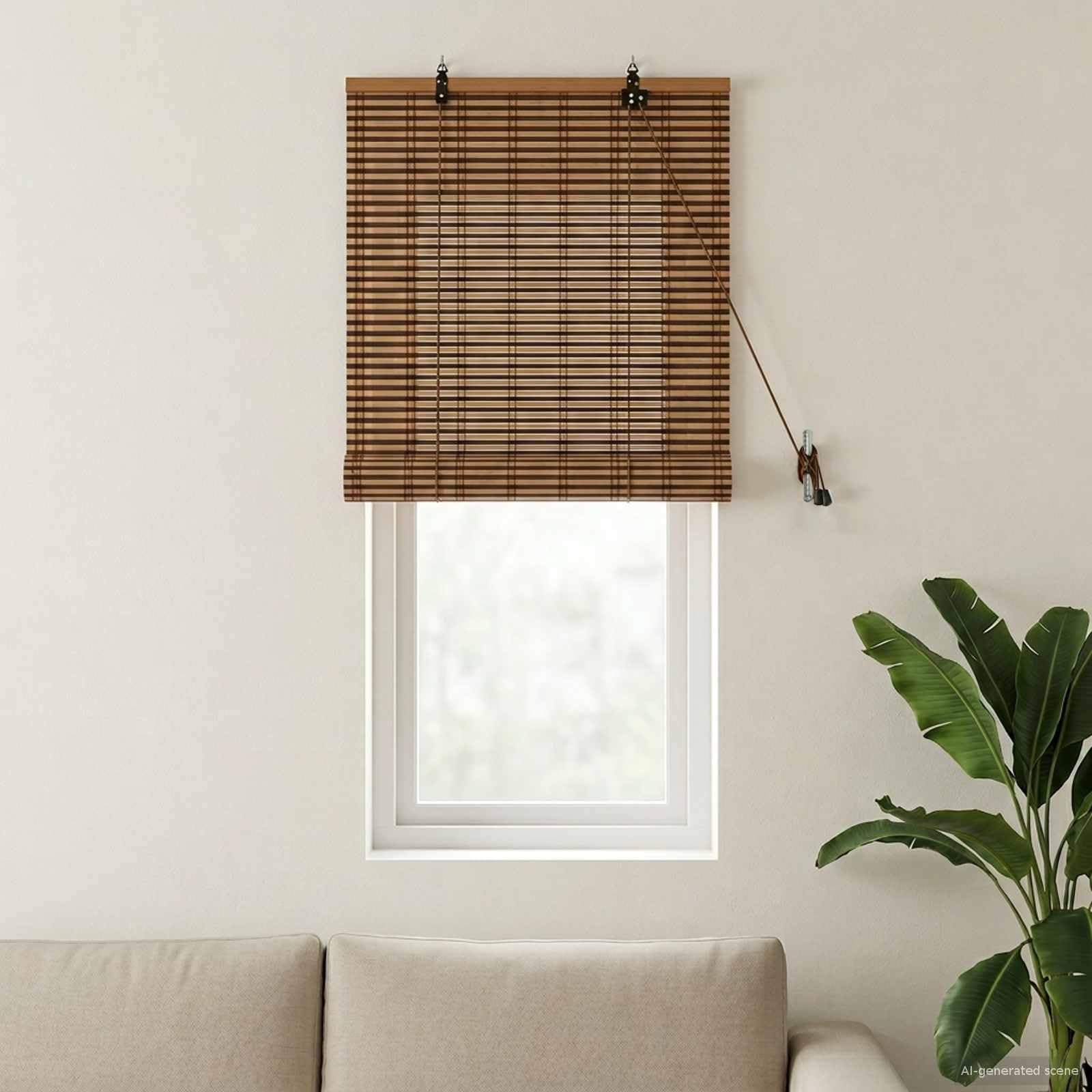 Estor Enrollable marrón de bambú 40 x 160 cm con Control de luz Ajustable protección UV para Interior o Exterior fácil instalación en salón Dormitorio Cocina terraza