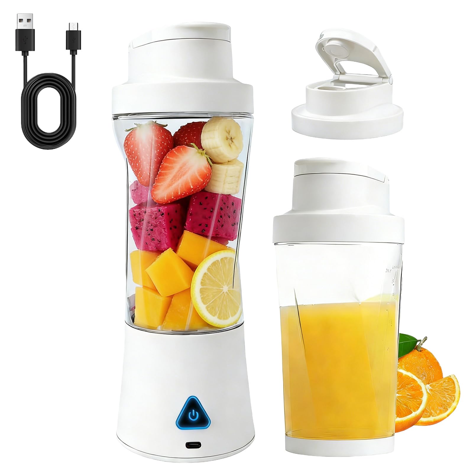 Licuadora batidora: 700 Ml Batidora portátil eléctrica, Mezcladores USB Reutilizables, Batidoras Batidas con 6 cuchillas ultraafiladas, Batidoras batidas para batidos de frutas (blanco)