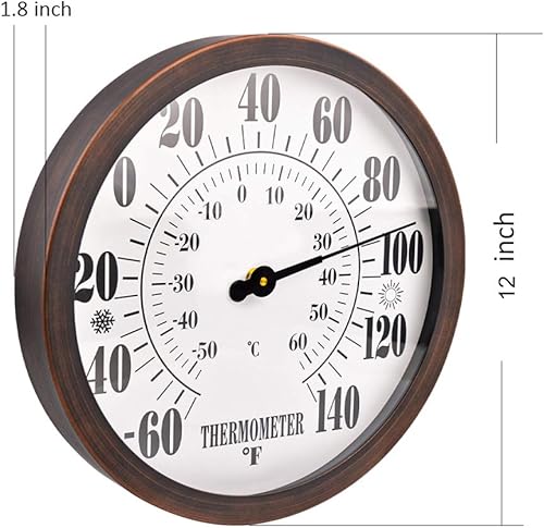 Miniatura 3 de Termómetro decorativo para interiores y exteriores de 12 pulgadas, termómetro de pared de jardín impermeable para patio, termómetro de gran número