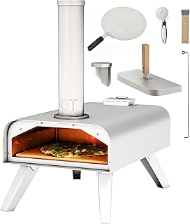 GOOBED Outdoor Pizza Oven Wood-Fired, 12" Pizza Oven Portable with Rotatable Stone& Steel Pizza Grill, Party Use, Steel Silver