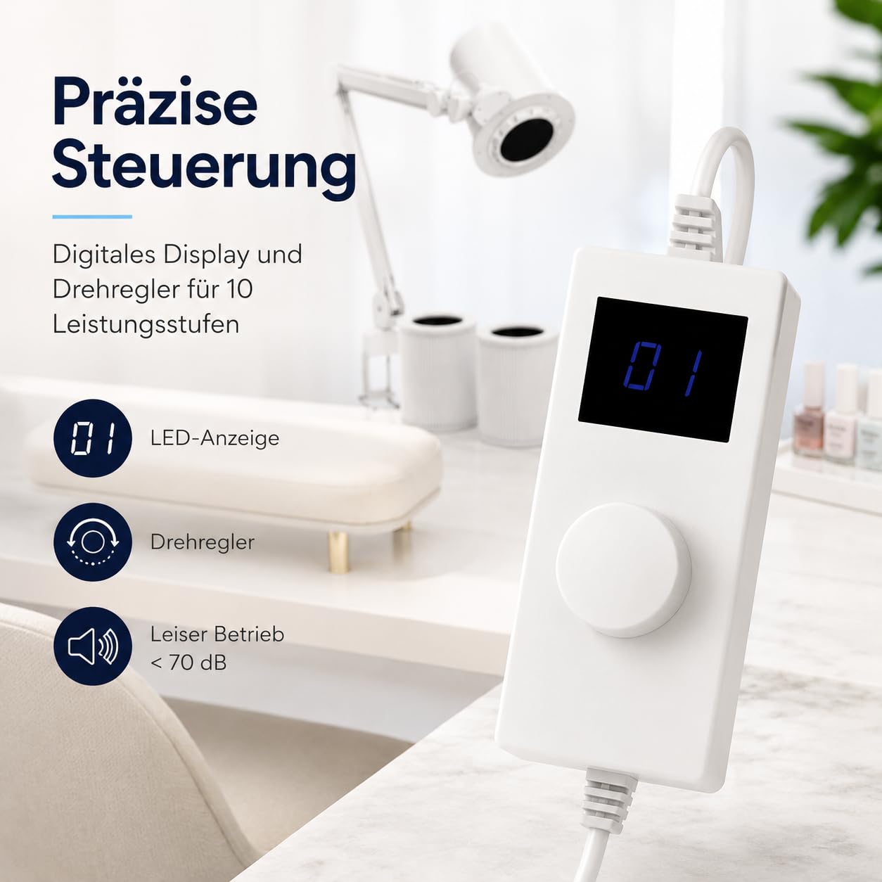Nagelstaubabsaugung Nagelstaubsammler Maniküre Nagelstaubsammelmaschine Pediküre,110V~250V, 50/60HZ,55W,0-4300rpm(10 Gänge) in der Nagelkunst, Salon,Nagelkunstschule,Einkaufszentrum, Schönheitssalon