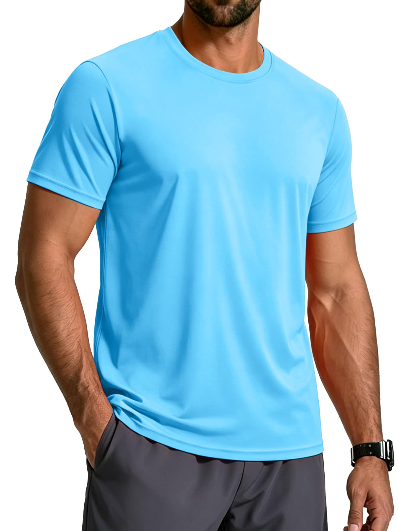 NEYOUQE Men's UPF 50+ Sun Protection Short Sleeve Shirts Rash Guard Quick Dry Swim Athletic T-Shirt