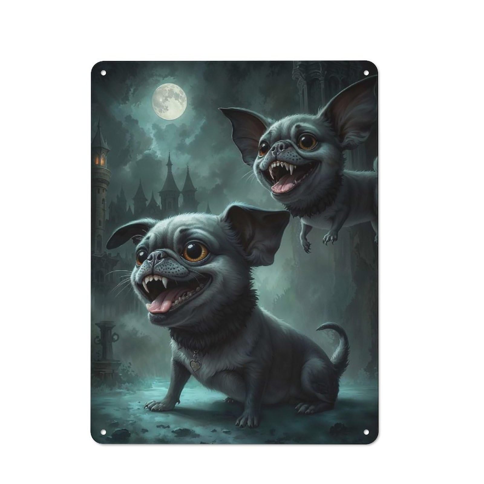 Junmoney Dracula Pug Rustic Metal Sign 40X30cm, Barn Style Farmhouse Wall Decor For Kitchen, Cottage, Porch Or Garden Room