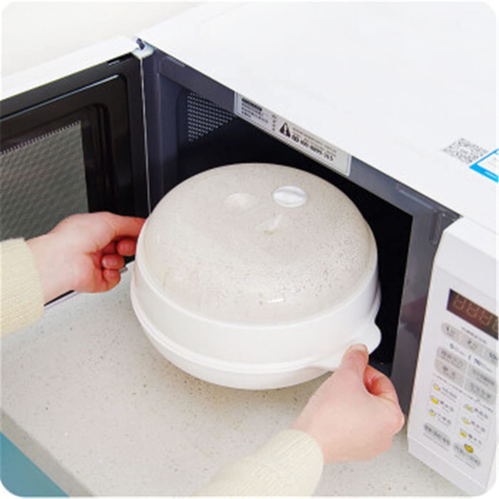 Mikrowellen-Dampfgarer,Mikrowellen-Reiskocher, Dampfgarer Gedämpfte Brötchen Utensilien Küchenbedarf Einfach zu Bedienen (Color : White, Size : 22.5x11.5cm)