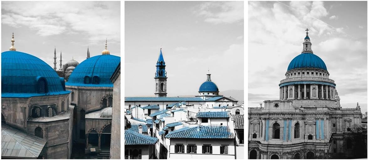 CUFUN Art - Blue-roofed Domical Architecture Pictures Prints on Canvas Grey Decoration Art 12x16inx3pcs