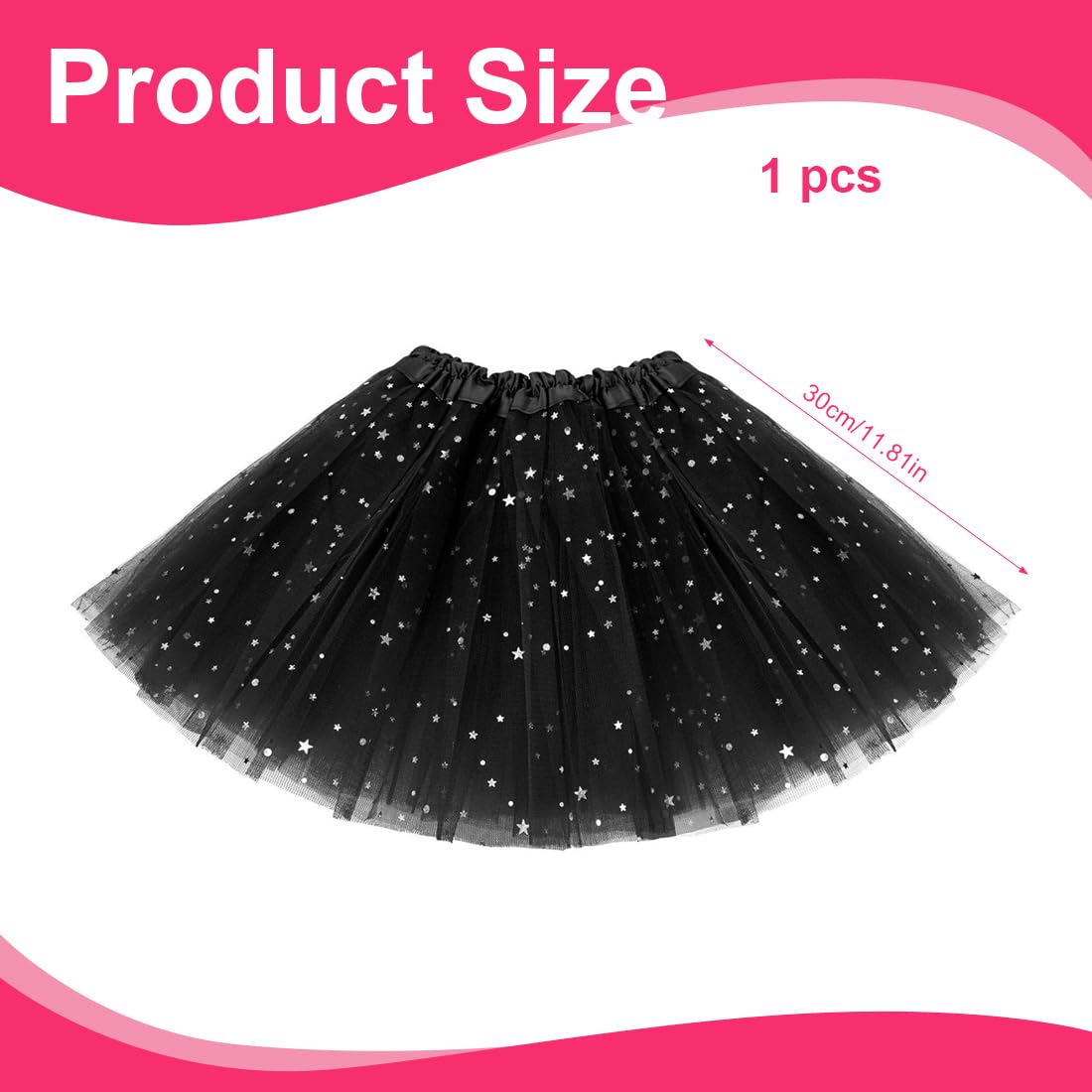 NHQZ Gonna Tulle per Bambine, Tutu Skirt per Ragazze 2-8 Anni, Nero, Tulle Poliestere, Vita Elastica, 30 cm, Per Feste e Spettacoli