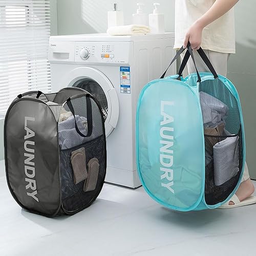 Miniatura 2 de Cestos de lavandería desplegables, cestas plegables de malla para la lavandería, paquete de 2 cestas de almacenamiento para el hogar, dormitorio,