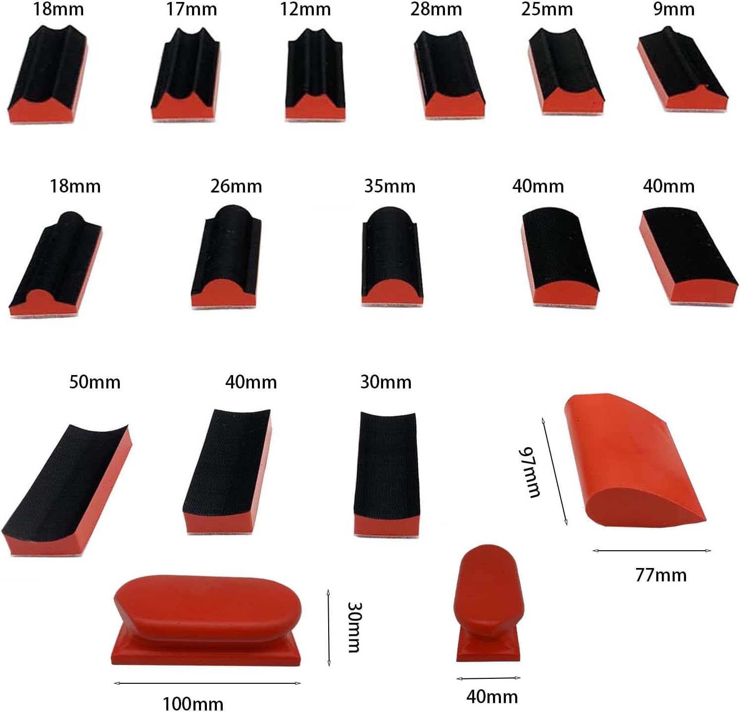 Hand Sanding Block Set of 16,Interchangeable Assorted Contoured Profile Sanding Pad Kit,Hook and Loop Abrasive Sanding Chassis for Sand Wood Furniture, Auto Paint and Crafts,Red