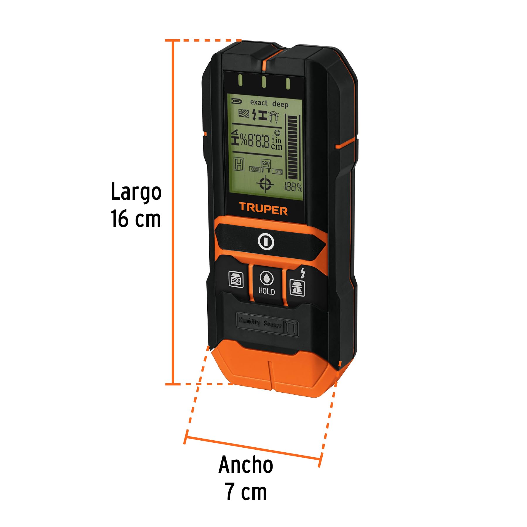Truper DEMA-12, Detector de materiales detrás de muros profundidad máxima 12 cm