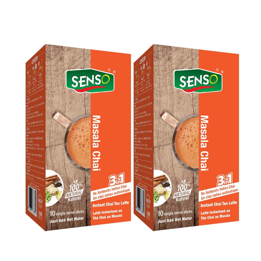 Senso Instant Masala Premix Tea - Karak Ready to Drink Chai with Plain | Masala Flavor | 10 Sachets | Instant Premix Tea| Masala Premix Chai - Masala tea premix (pack of 2)