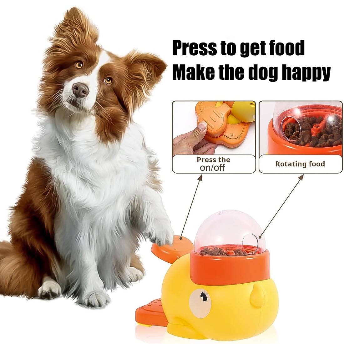 Dispensador de golosinas for Gatos, máquina tragamonedas interactiva con Forma de Pato y Perro, con Tres Salidas de Comida Ajustables, Juguete de Rompecabezas de alimentación Lenta.(2Yellow)
