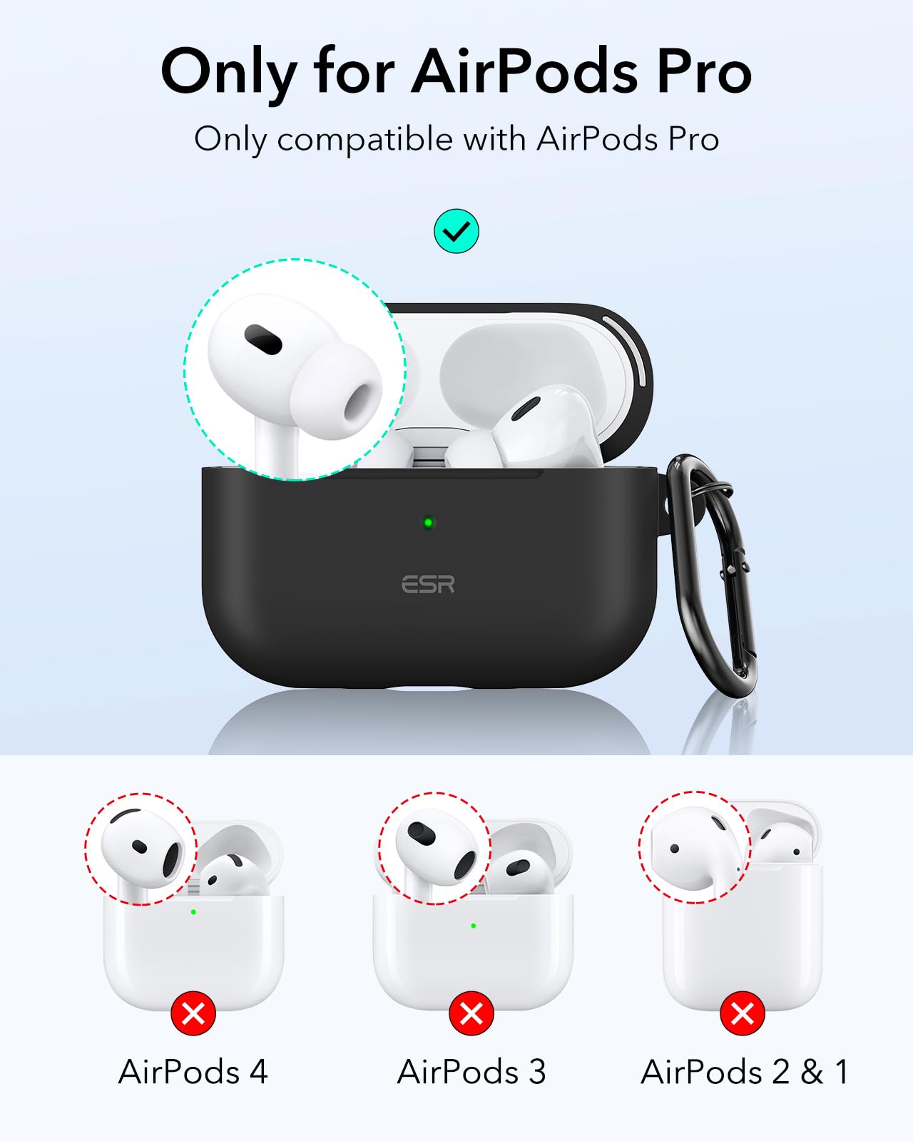 ESR for AirPods Pro 2nd Generation Case (HaloLock), Compatible with Airpods Pro Case 2nd/1st Gen (2023/2022/2019), Compatible with MagSafe, Magnetic Lid Lock, Full Drop Protection, Black