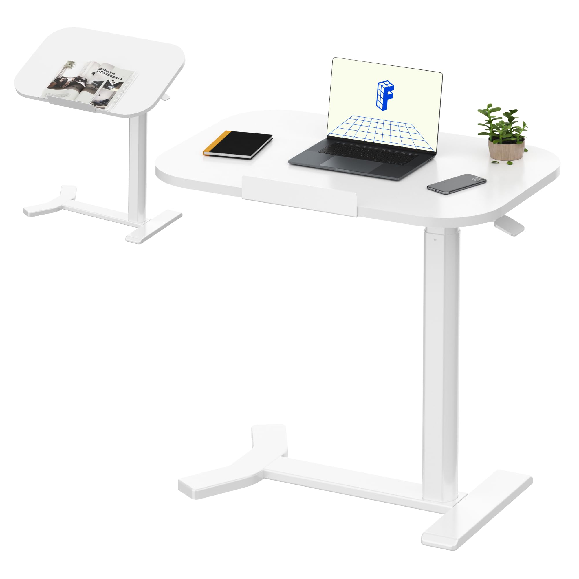 FLEXISPOT Mesa Auxiliar Ajustable en Altura para Dormitorio y Salón, Mesa Portátil para Sofá y Cama, Tablero Giratorio 0-90°, Mesa para Portátil en Forma de C con Ranura Antideslizante, Blanco
