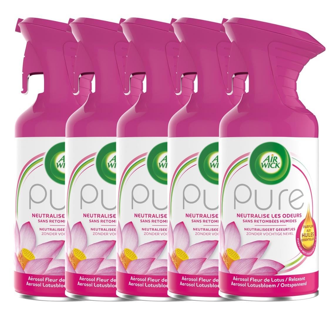 Air Wick Pure Relaxant, deodorante per ambienti con fiori di loto, 5 pezzi, 250 ml