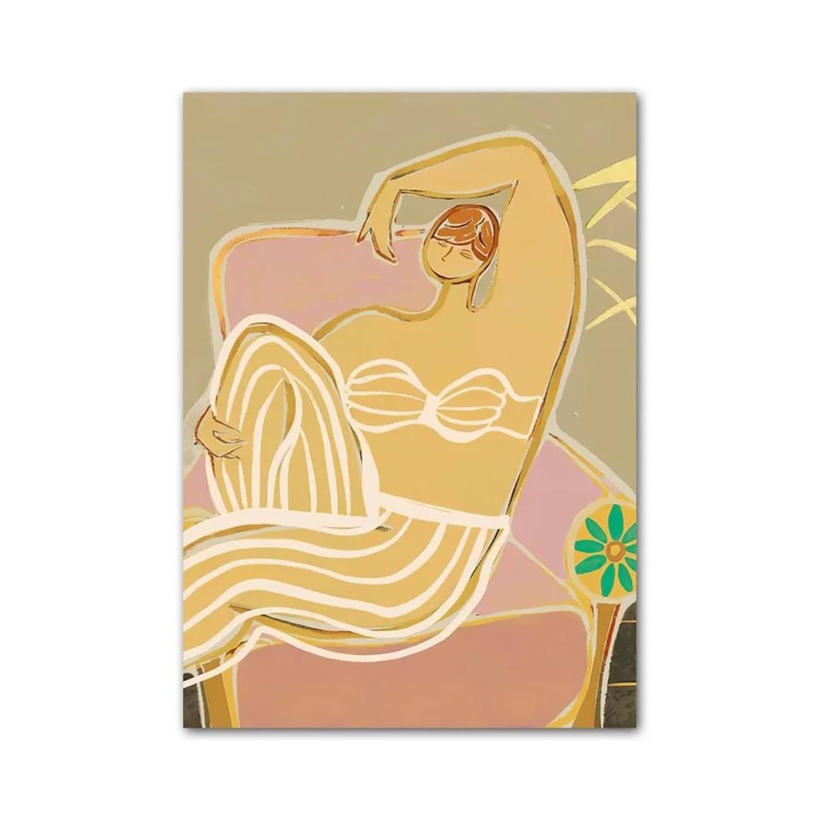 Xenite Girls A Wall Rt Canvas Prints Retro Flower Leaf Vase Bstract Gallery Poster No Frame Wall Rt Prints Canvas Painting Pictures For Living Room Decor(,50X70cm)