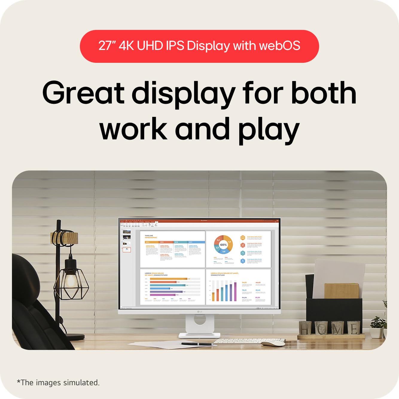 LG SMART Monitor 27U731SA-W, 4K UHD IPS 27 Inch, 60Hz, 5ms GtG, HDR10